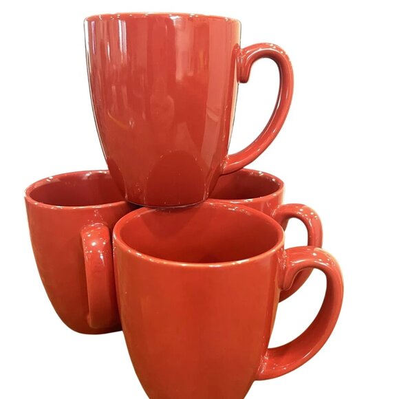 Corelle Ware Set Of 4 Red Ceramic Coffee Mugs 12 Oz Each Durable & Stylish Desig - Picture 1 of 4